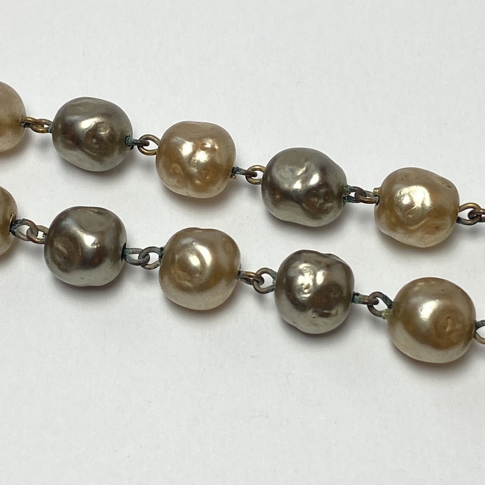 Vintage Champagne Gray Glass Baroque Pearls Graduated Cluster Pendant Necklace - Picture 11 of 14